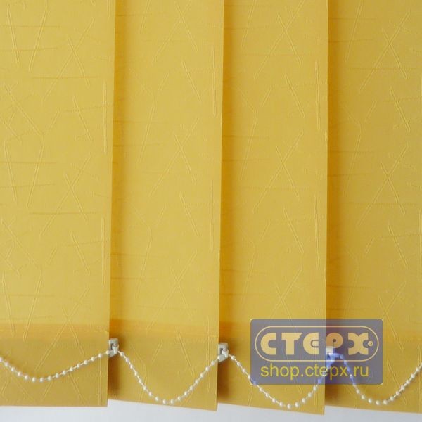 Каир /цвет желтый/ - ламель для вертикальных жалюзи из ткани Однотонная окраска ткани с матовой поверхностью основы со слегка выпуклым рисунком из хаотично размещенных символов, составленных из пересекающихся отрезков.