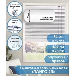 Жалюзи горизонтальные алюминиевые "Танго 25", Белый шелк 5101, 40 х 120 см, упр Правое